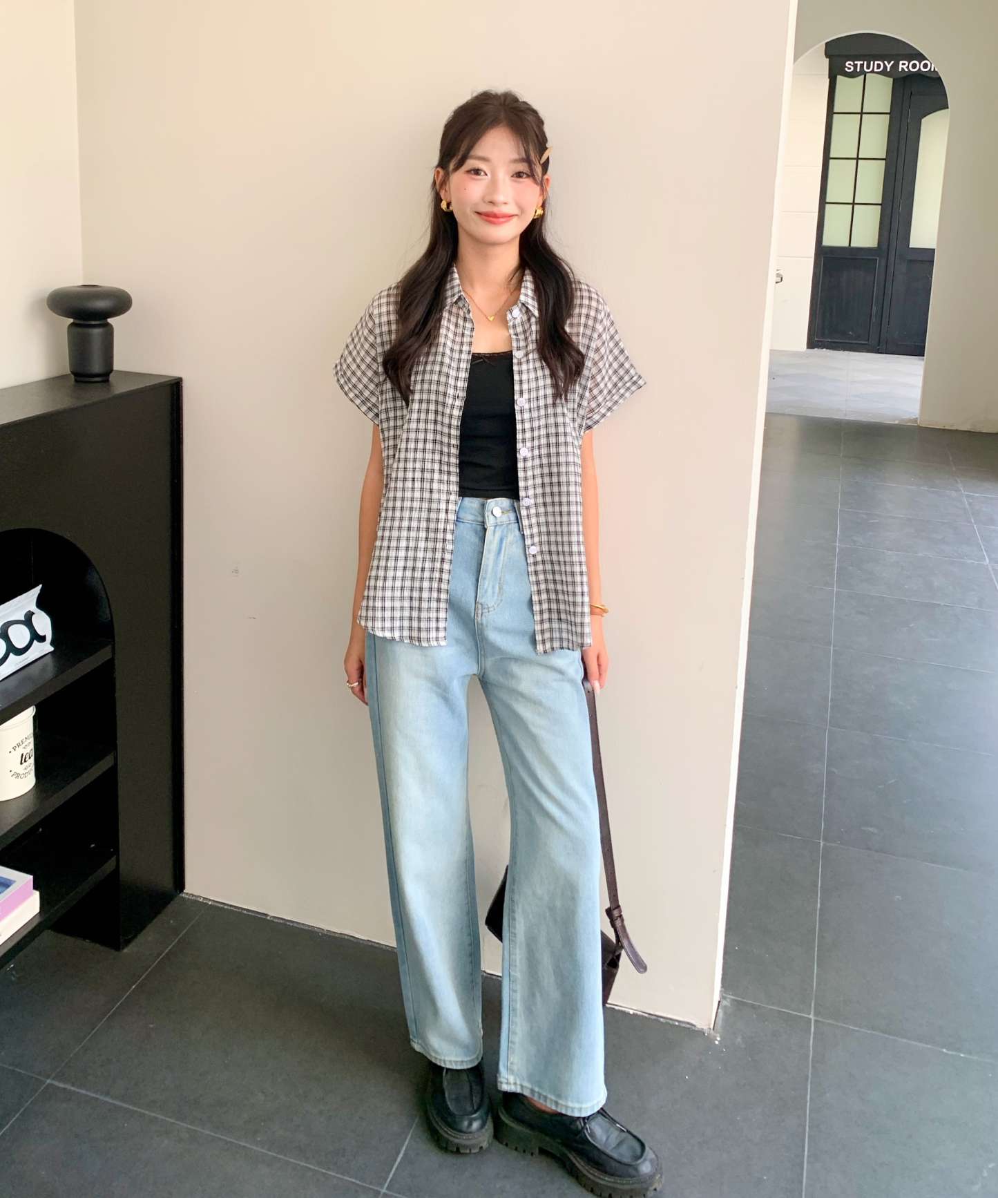 Casual Retro Plaid Blouse 复古风短袖格子衬衫*2 Colors