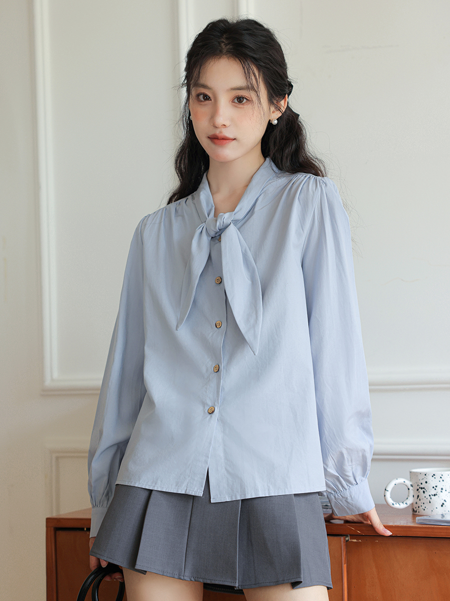 Sella Tie-Front Blouse 纯色系带衬衫*2Colors