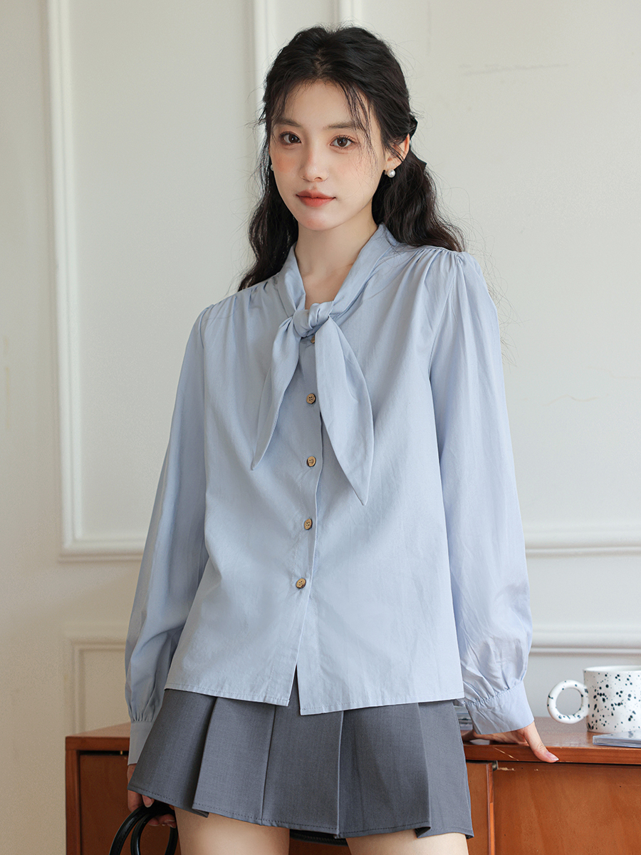 Sella Tie-Front Blouse 纯色系带衬衫*2Colors