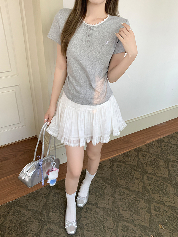 灰色蕾丝花边T恤