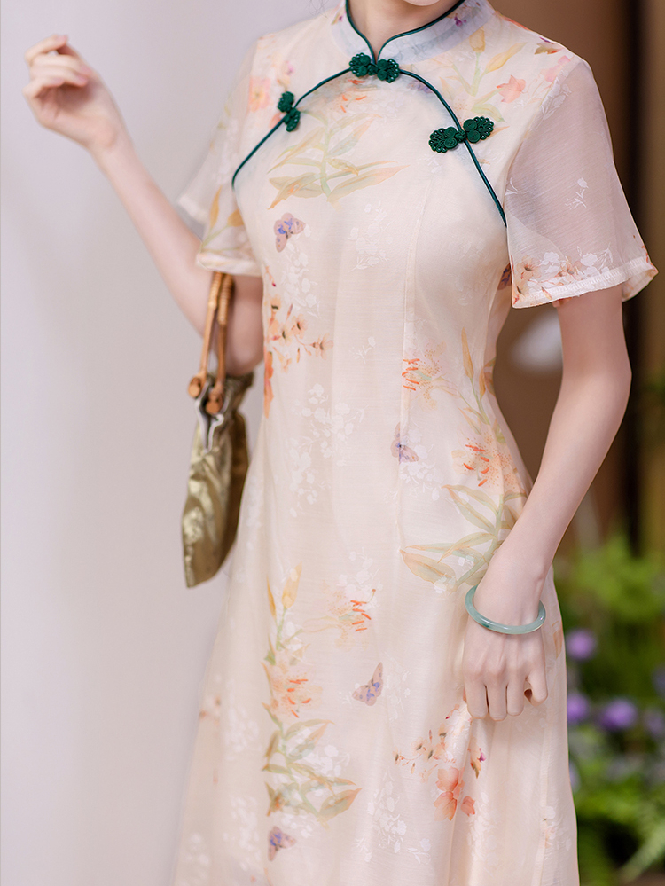 Real Shot New Model College Entrance Exam Cheongsam National Style Improved Printed Dress