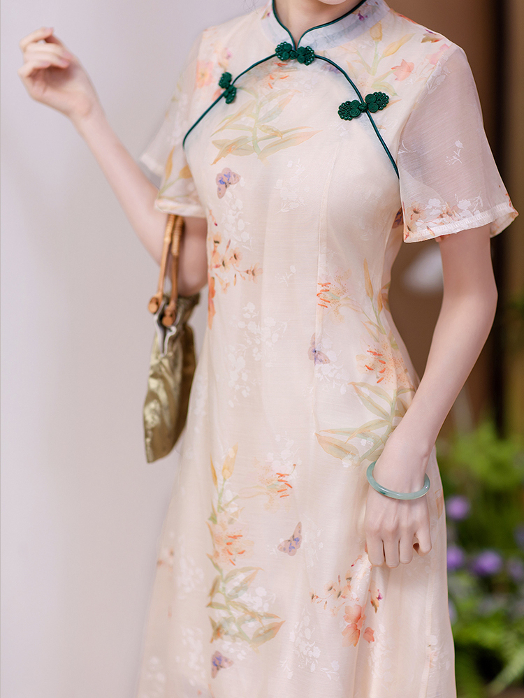 Real Shot New Model College Entrance Exam Cheongsam National Style Improved Printed Dress