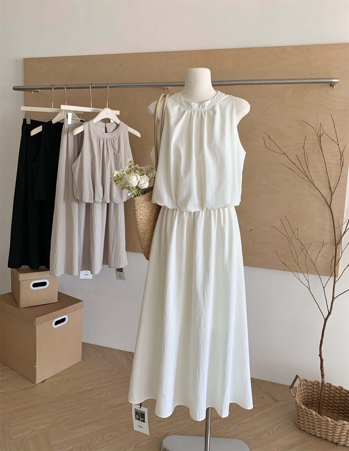 2025 Summer New Women's Fashion Korean Style Gentle Fresh Vest Puffy Top Elastic Waist Skirt Two-Piece Set Trendy