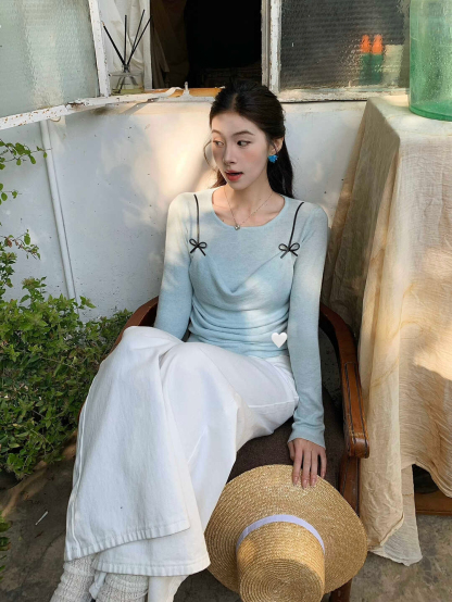 Sweet Bow Faux Two-Piece Knit Top 氧气甜美感~立刻入坑甜美蝴蝶结吊带假两件针织衫*7 Colors