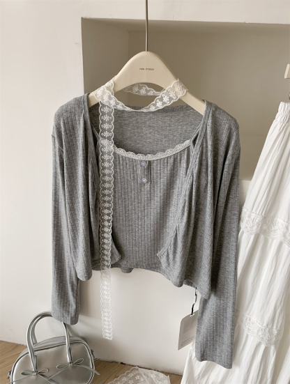 飘带开衫吊带半身裙三件套