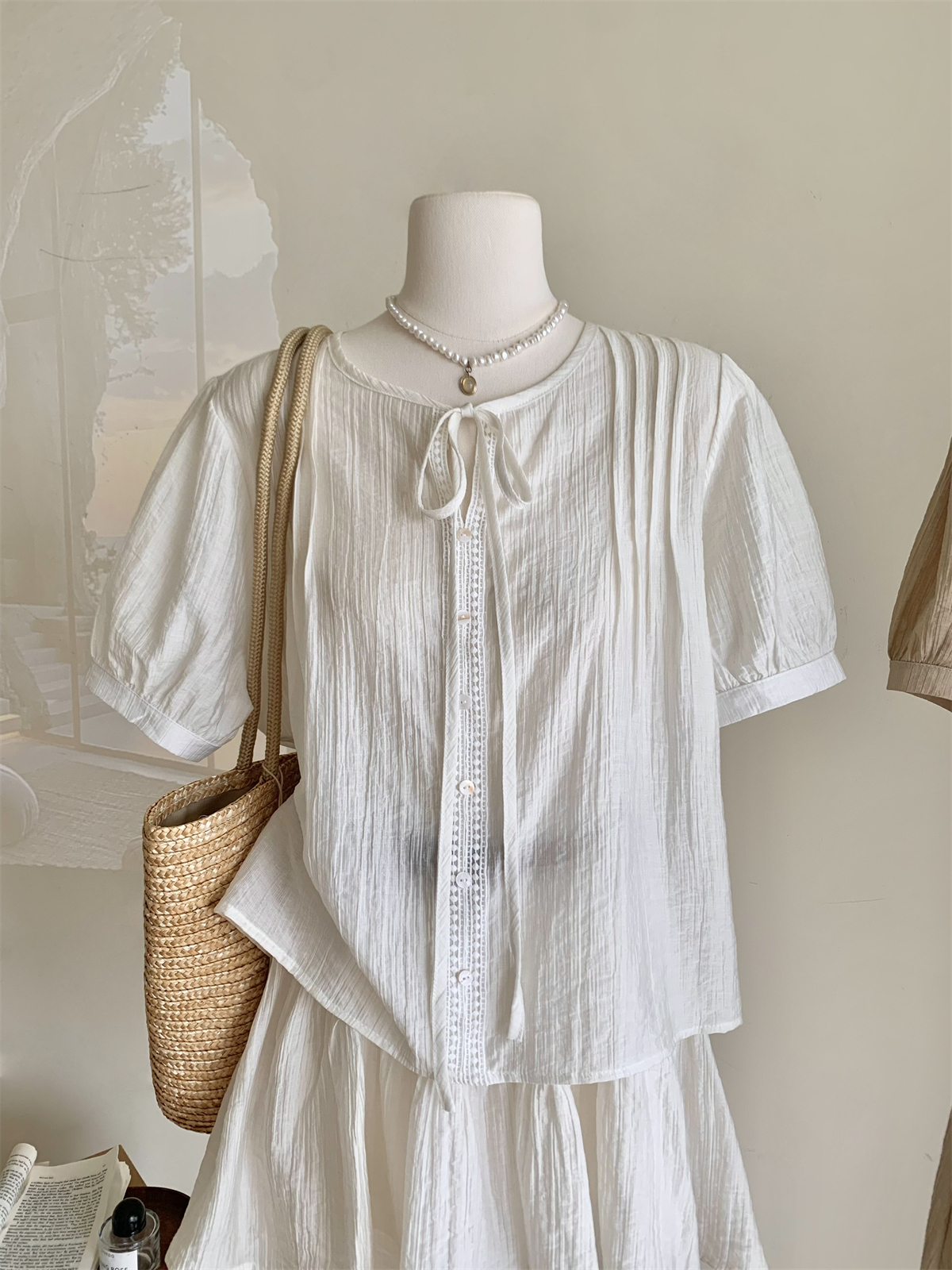 Casual Bow Tie Shirt & Skirt Combo  绑带衬衣+ 休闲短裙2件套*2Colors