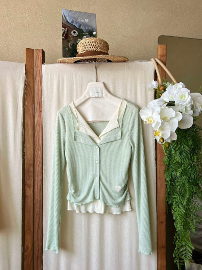 Korean Style Colorblock Faux Two-Piece Casual Top 韩系百搭撞色假两件休闲上衣*6 Colors