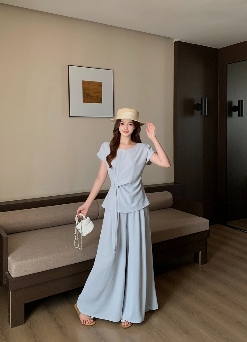 LUMEA Flutter Sleeve Tie Top & Wide Leg Pants Set 飞飞袖绑带上衣+阔腿裤两件套*2 Colors