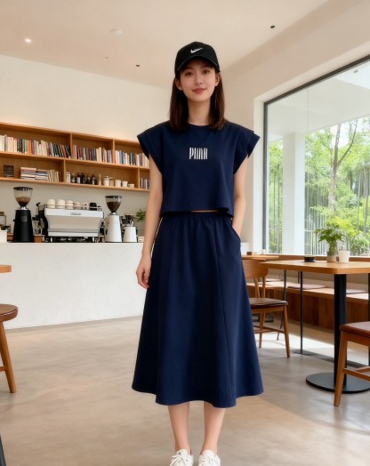 Polo 字母上衣+开叉裙套装*4 Colors