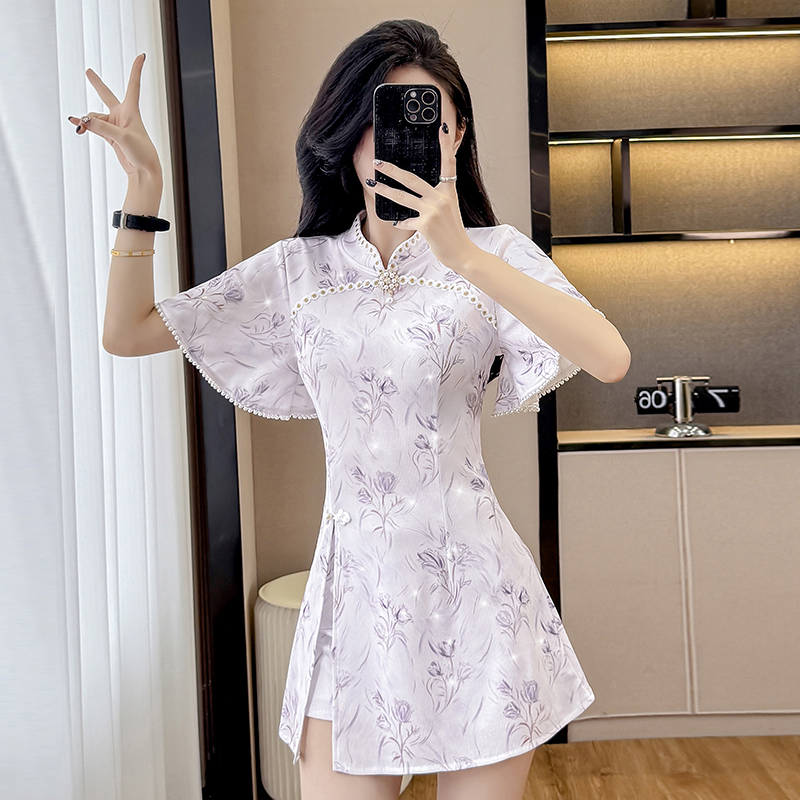 Real Shot Chinese Style Cheongsam Improved New Gentle Youthful Elegant High-end Dress Set Two Pieces