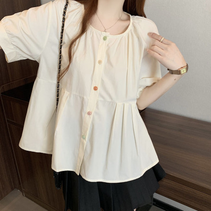 Sweet Round Neck Loose Blouse 甜美圆领宽松衬衫*3 Colors