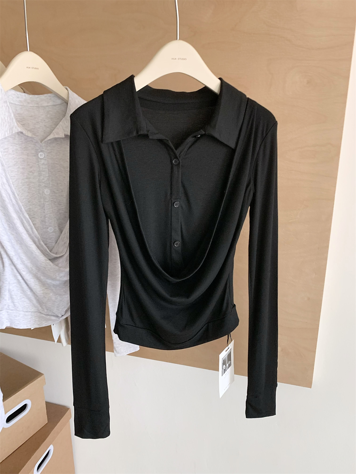 OL假两件修身长袖T恤