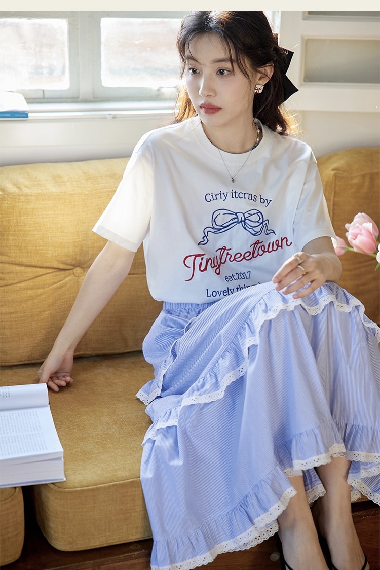 Retro Bow Letter Tee 复古蝴蝶结英文字母T恤 