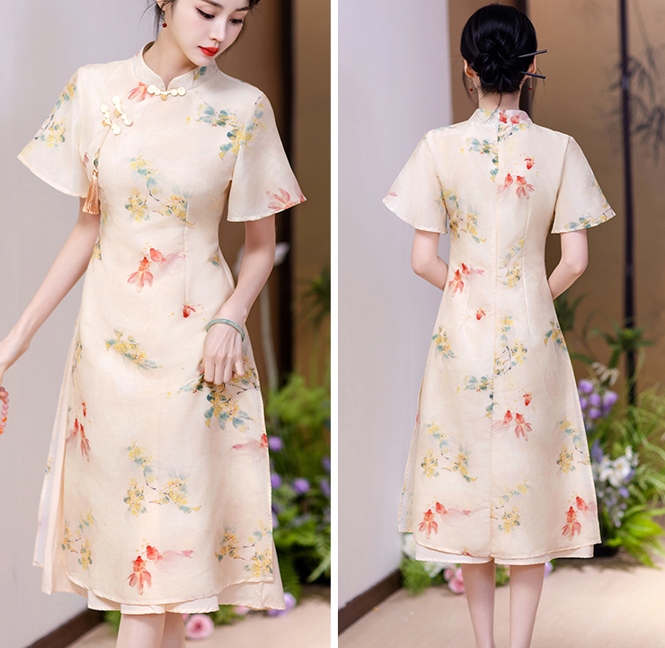Real Shot New Model College Entrance Exam Cheongsam National Style Improved Printed Dress