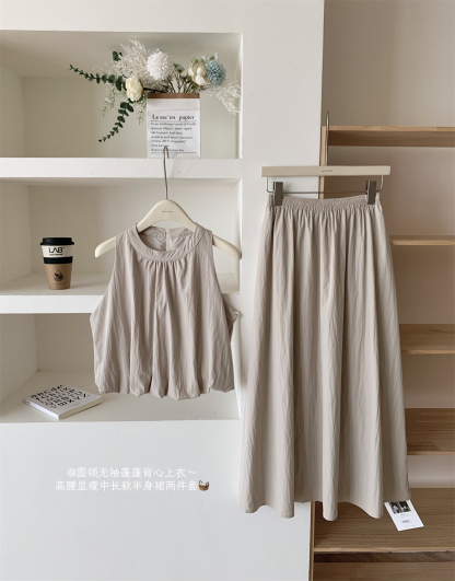 温柔清新上衣+半身裙两件套