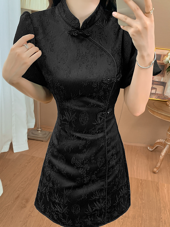 盘扣提花连身裙*2 Colors