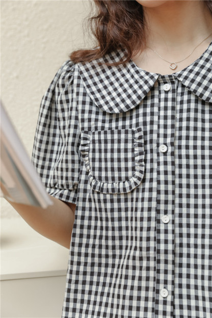 Vintage Plaid Doll Collar Shirt 复古娃娃领衬衫 