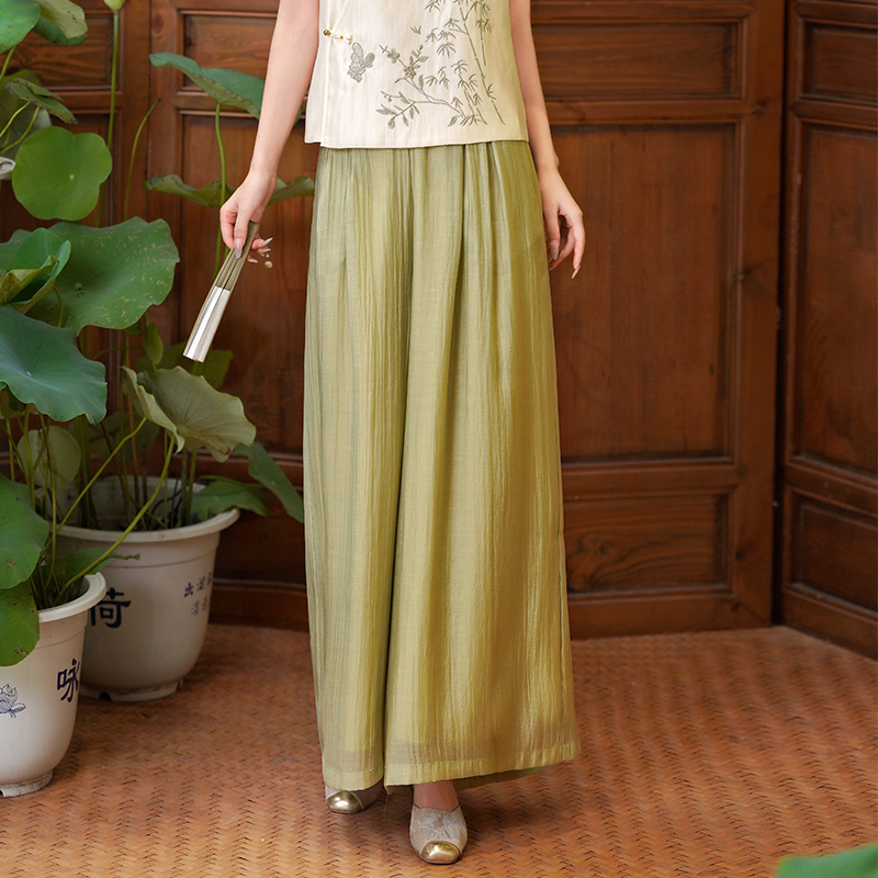缎面盘扣上衣+裙裤套装 New Chinese Style Hanfu Satin Oblique Collar Heavy Embroidery Button Top with Ethnic Style Skirt Pants Set