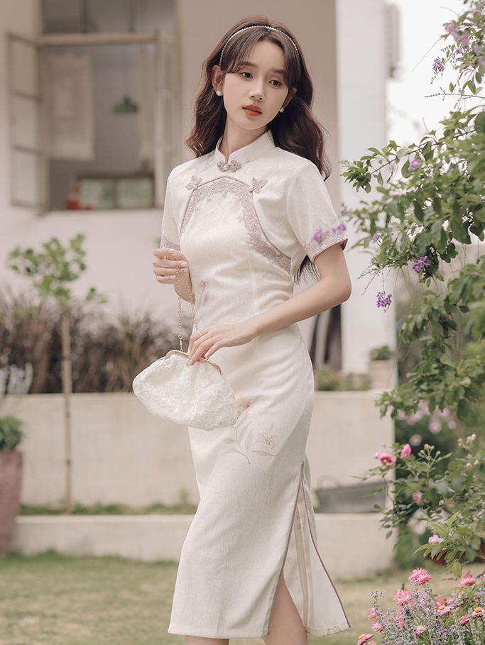 Purple Lace Lady Style Short Sleeve Robe Spring 2024 New Elegant Improved Young 40