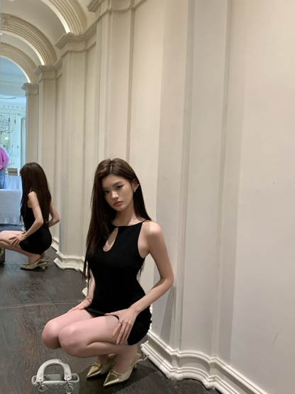 Real Shot 2025 Spring Summer New Hollow Design Ruched Slim Fit Dress Women Bodycon Dress Kendall Jenner Short Dress