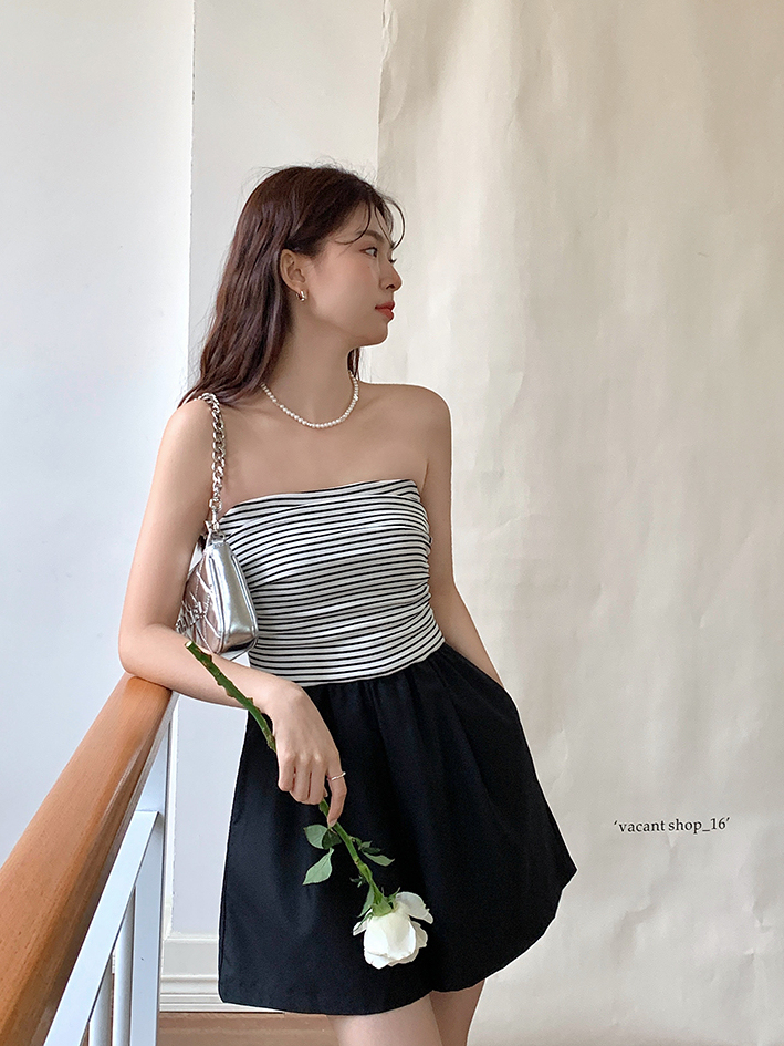 Two-Piece French Style Striped Jumpsuit 法式条纹拼接连体裤两件套*2Colors