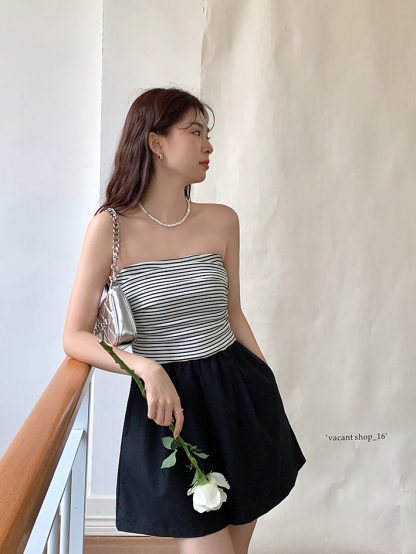 Two-Piece French Style Striped Jumpsuit 法式条纹拼接连体裤两件套*2Colors