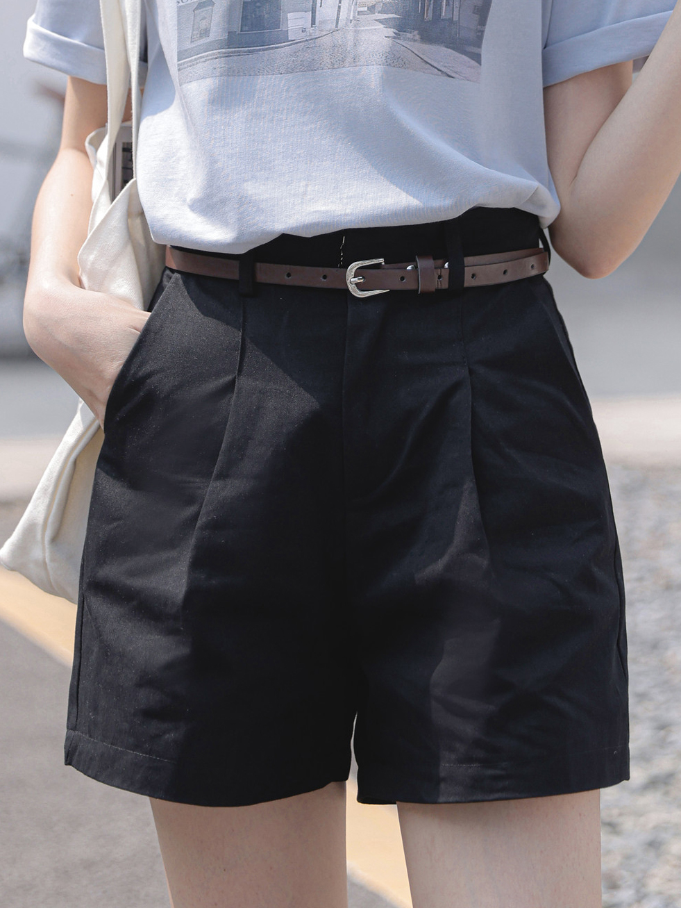 高腰洗水棉阔腿五分裤* 3 Colors