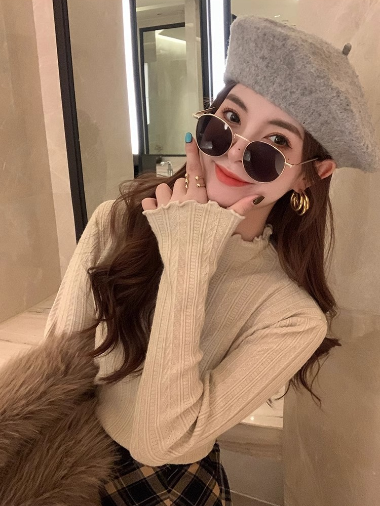 Mock Neck Ruffle Trim Long Sleeve Top 半高领木耳边长袖上衣*11 Colors