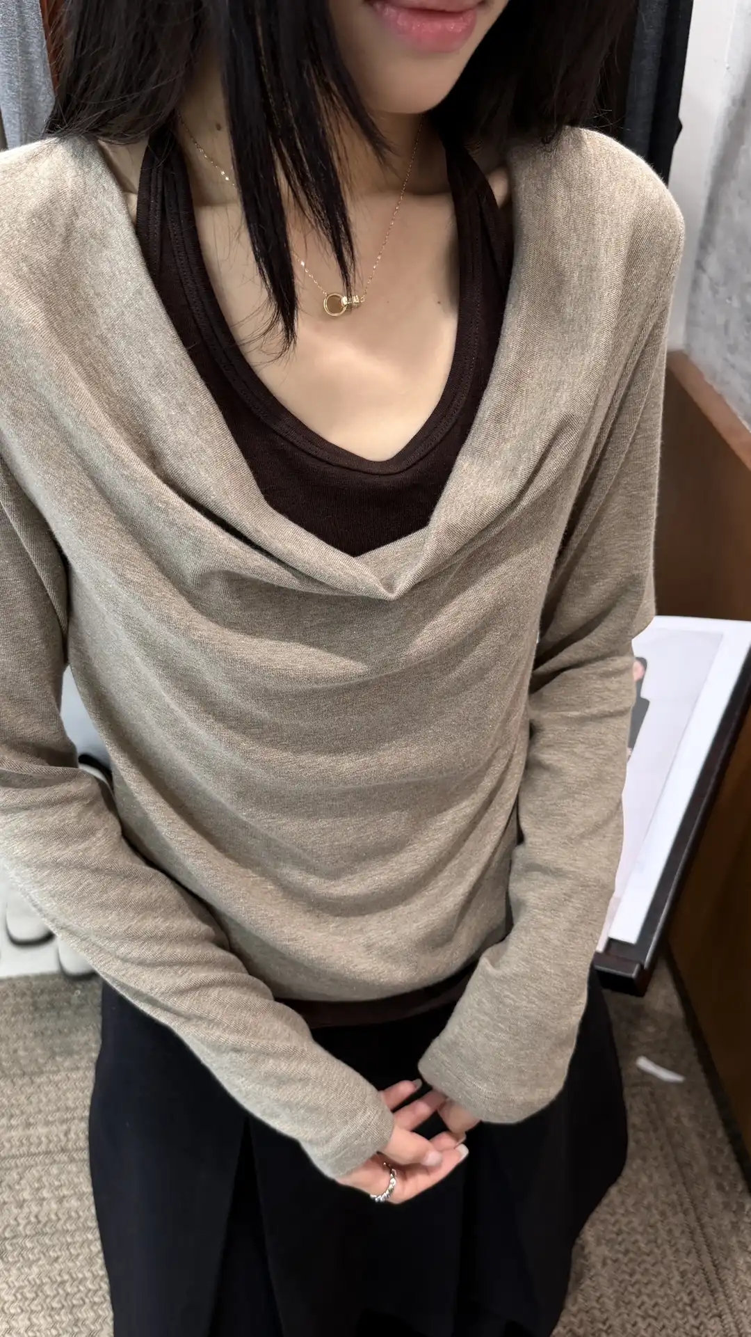 一衣三穿挂脖撞色假两件长袖上衣 * 9 Color