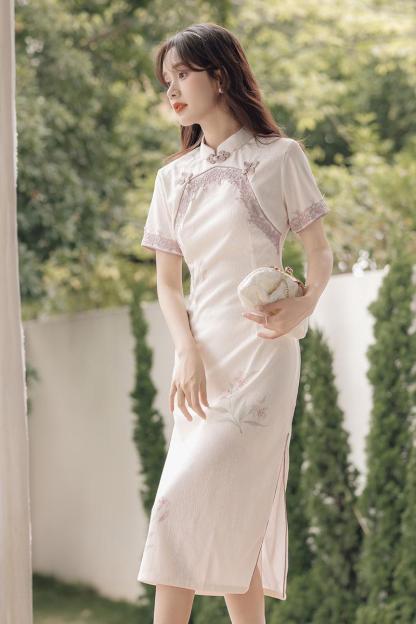 Purple Lace Lady Style Short Sleeve Robe Spring 2024 New Elegant Improved Young 40