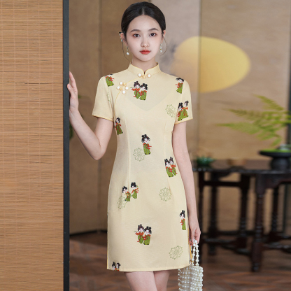 Chinese Style Tang Dynasty Lady Print Retro New Chinese Style Improved Qipao Loose Elegant Slimming Youthful Dress