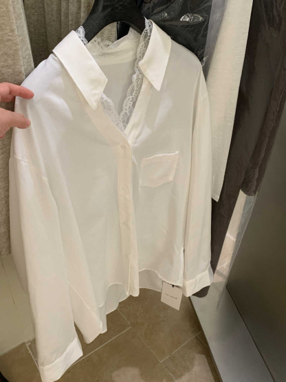 Lace Trim V-Neck Shirt V领蕾丝拼接衬衫*4 Colors