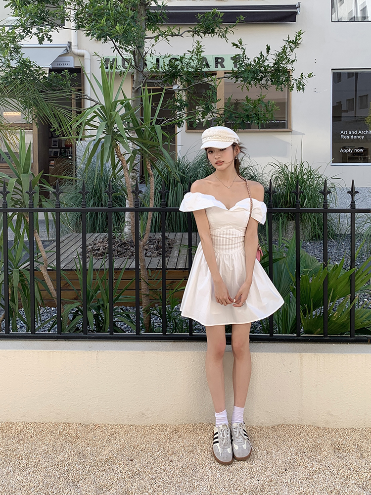 一字肩气质初恋蓬蓬短裙*2 Colors