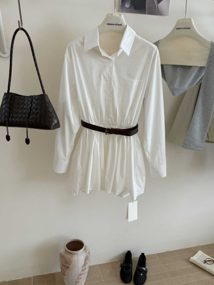 Classic Plaid Shirt Midi Dress 百搭显瘦收腰格子衬衫连身裙~ 配腰带披肩*3 Colors