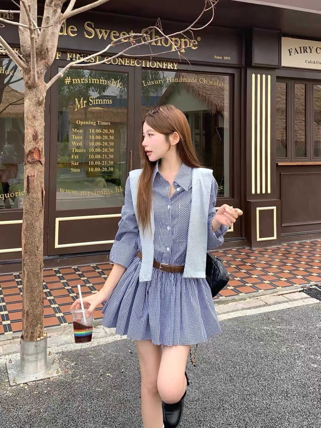 Classic Plaid Shirt Midi Dress 百搭显瘦收腰格子衬衫连身裙~ 配腰带披肩*3 Colors