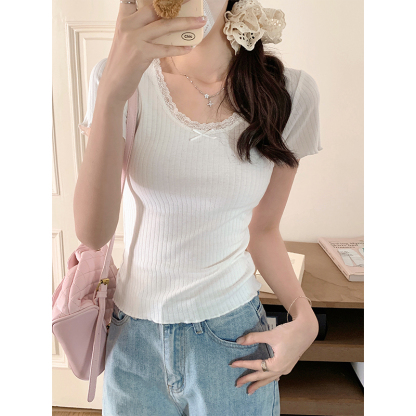 Lace Trim Bow Top 纯欲蕾丝边蝴蝶结上衣*3 Colors