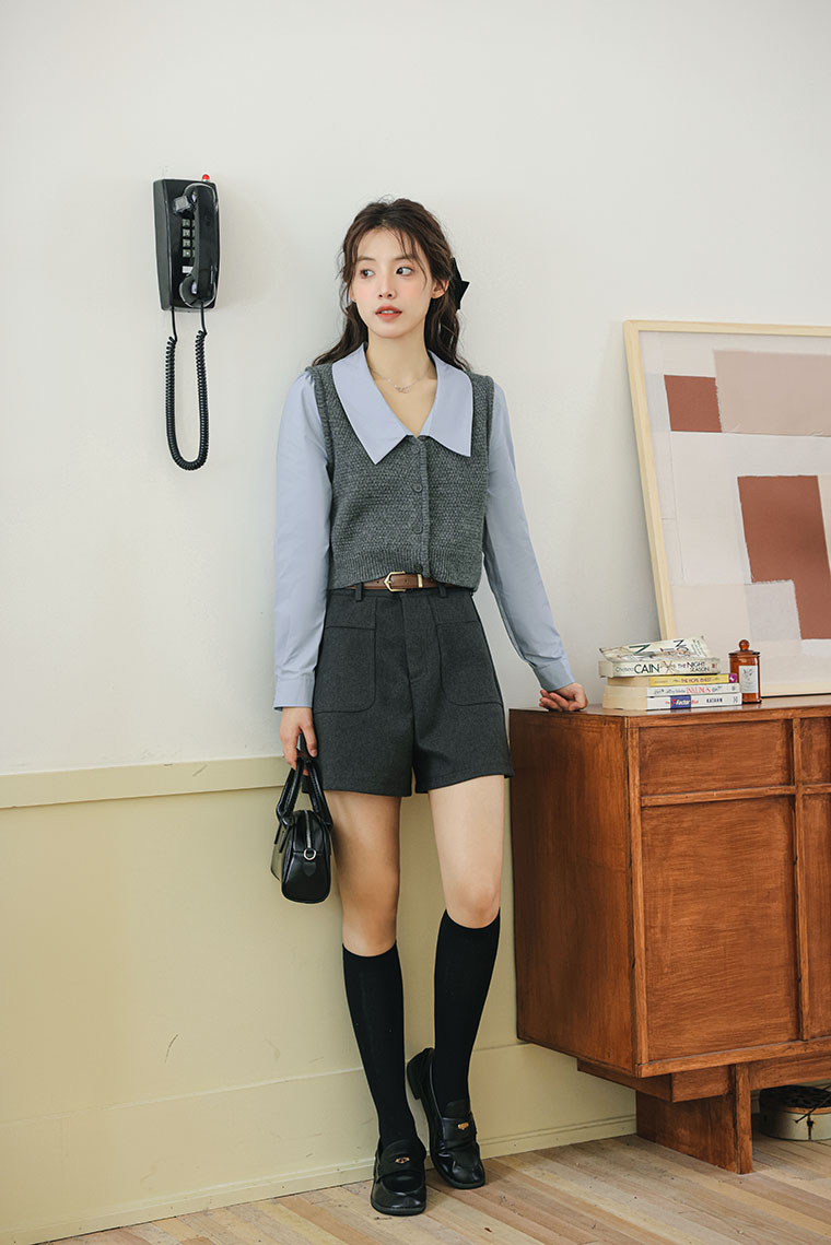 Khale Faux Two-piece Vest & Blouse 假两件马甲拼接衬衫