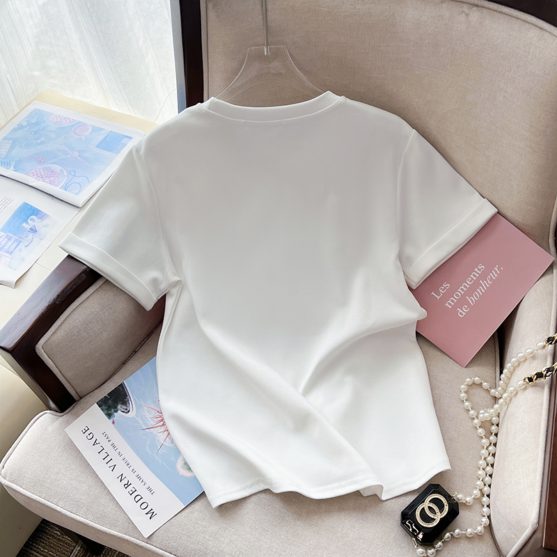 First Real Shot High Quality Combed Cotton ~ Procurement Service of Korean Products Style Younger Oil Painting Letter Short Sleeve T-shirt Women's Cotton Shoulder Top