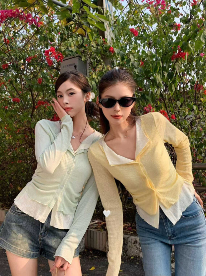 Korean Style Colorblock Faux Two-Piece Casual Top 韩系百搭撞色假两件休闲上衣*6 Colors