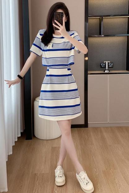 Faux Two-Piece Striped Tee Dress 假两件条纹T恤连衣裙*2Colors