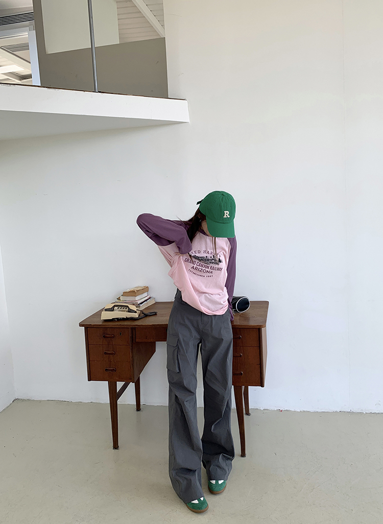 Contrast Color Long Sleeve T-shirt美式印花撞色长袖T恤 *2Colors