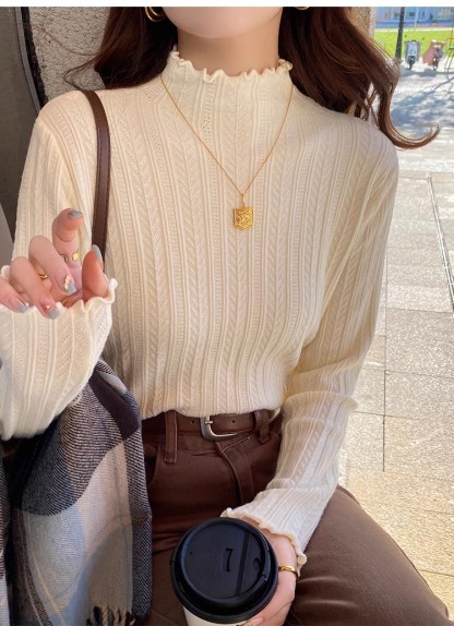 Mock Neck Ruffle Trim Long Sleeve Top 半高领木耳边长袖上衣*11 Colors