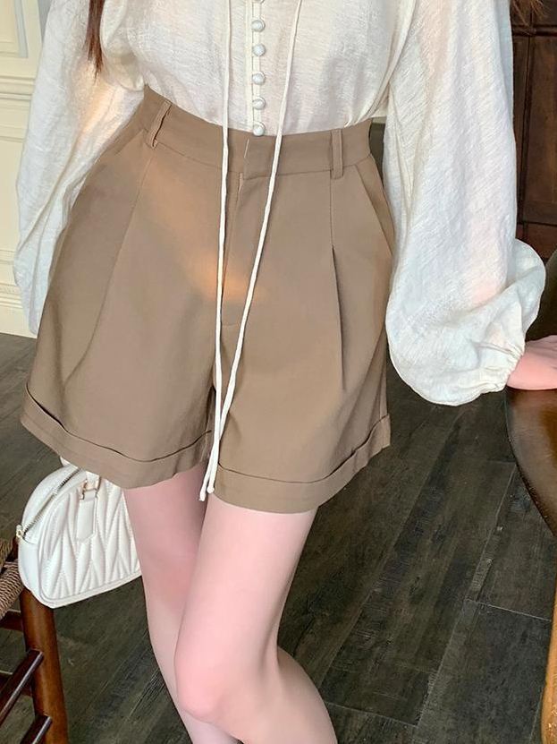 Real Shot 2025 Spring Summer New Design Pocket A-line High Waist Slimming Casual Shorts Women Versatile Leggings