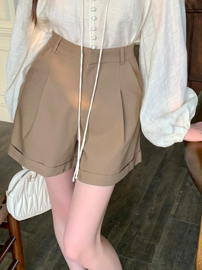 Real Shot 2025 Spring Summer New Design Pocket A-line High Waist Slimming Casual Shorts Women Versatile Leggings