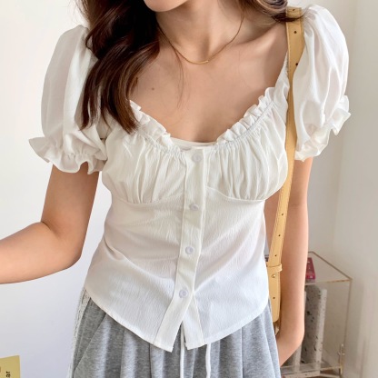 Evelis Ruffle Puff Top 泡泡袖木耳收腰上衣*2 Colors