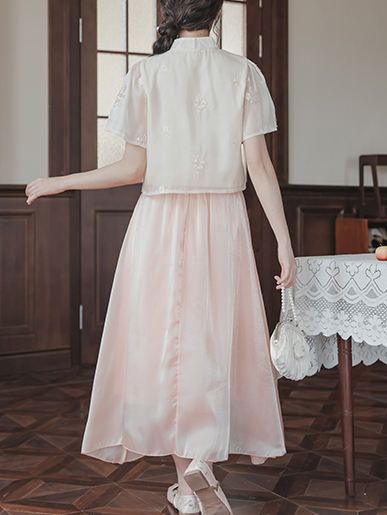 Half Skirt Sweet Set Cheongsam 新中式仙女半身裙甜美套装