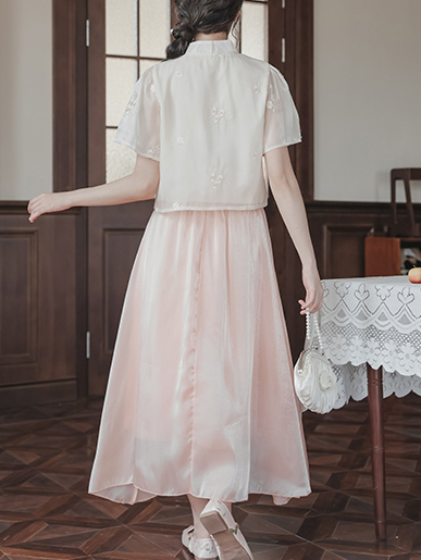 Half Skirt Sweet Set Cheongsam 新中式仙女半身裙甜美套装