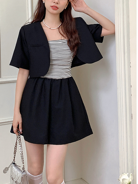 Two-Piece French Style Striped Jumpsuit 法式条纹拼接连体裤两件套*2Colors