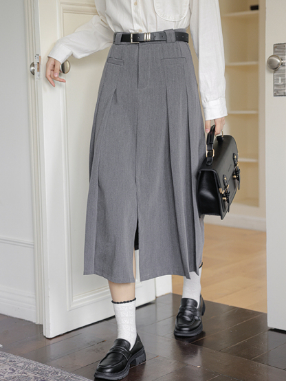 Charcoal Gray A-line Blazer Skirt 文艺灰色西装半身裙