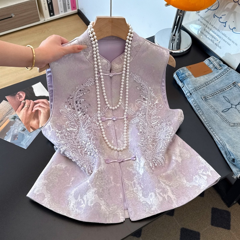 Sequin Embroidered Jacquard Vest 羽毛重工亮片刺绣提花马甲#1111 * 2 Colors